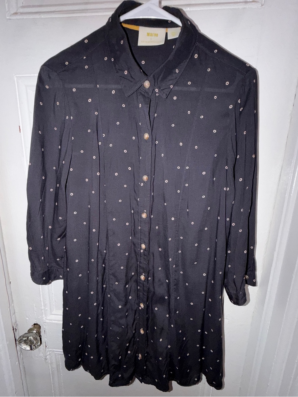 Maeve by Anthropologie Monika Ring Dot Tunic Blouse Black Size Small